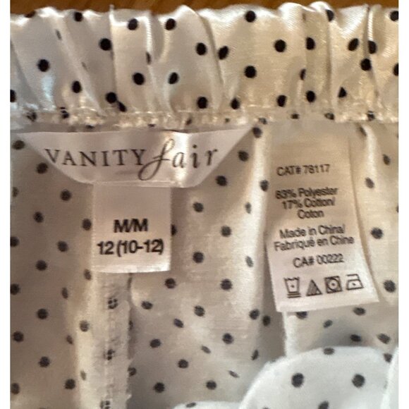 Vanity Fair Pajama Set Womens Satiny Polka Dot White Black Pink Trim Med (10-12) - Picture 9 of 12
